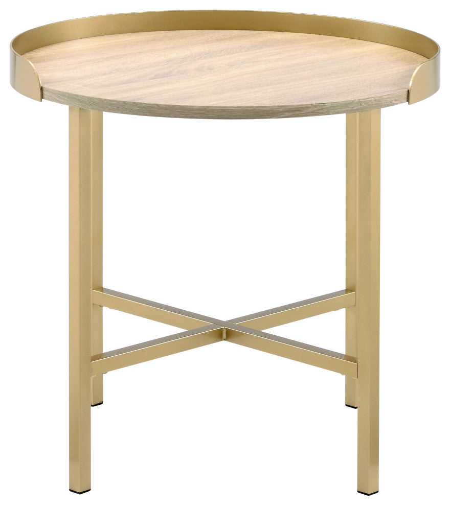Mithea End Table, Oak Table Top and Gold Finish