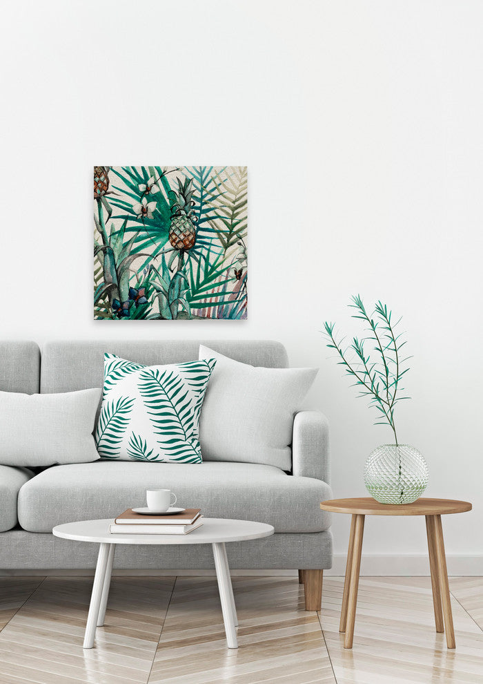 "Tropical Pineapples" Painting Print on Wrapped Canvas, 32"x32"