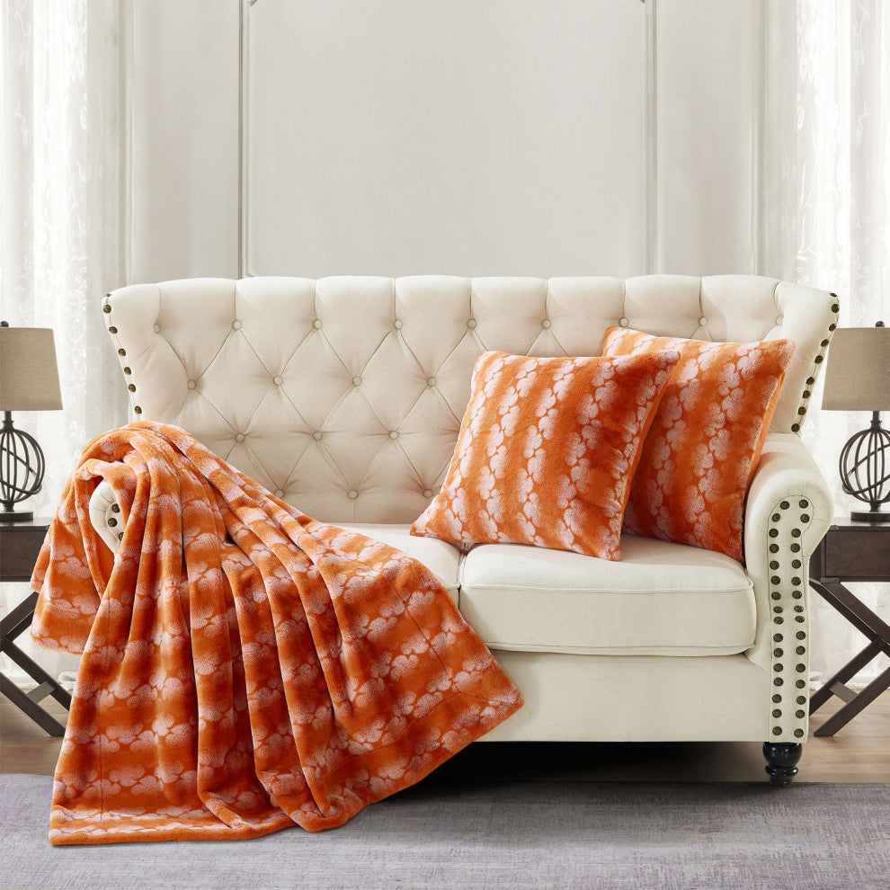 Ballys Faux Fur Throw and Pillow Shell Combo, Burnt Orange, 50"x60"