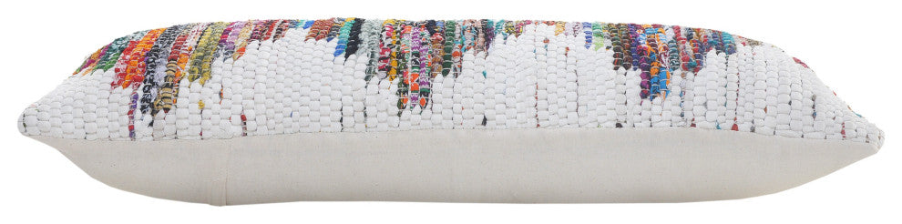 White and Multicolored Chindi Geometric Throw Pillow, 14" X 36"
