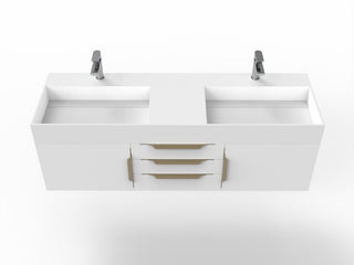 CastelloUSA Amazon 60" Wall Mounted Bathroom Vanity Set, White, White Top, Gold Handles