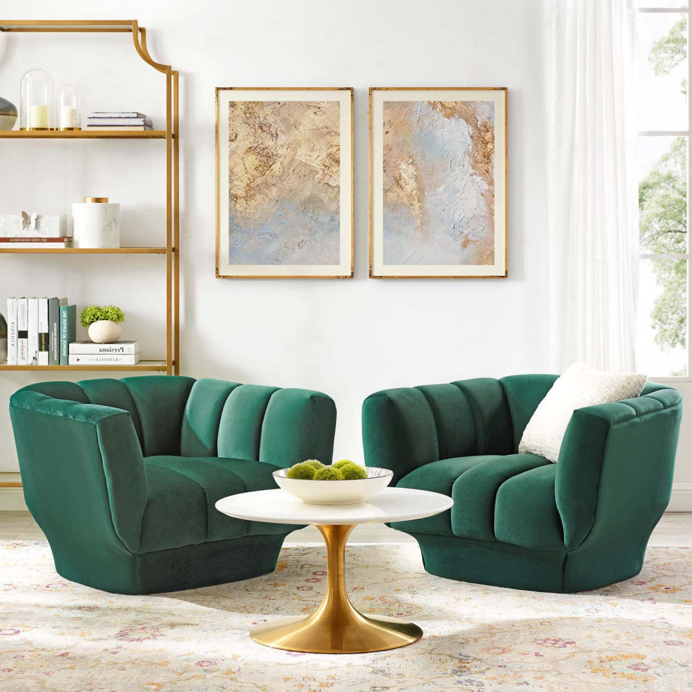 Tufted Armchair Accent Chair, Set of 2, Velvet, Green, Modern, Lounge
