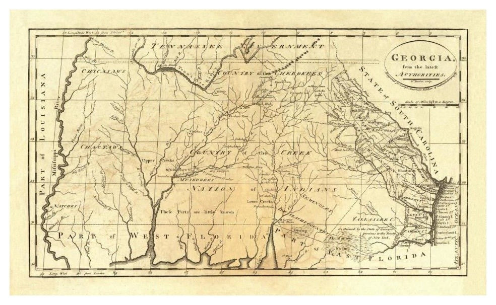 "State of Georgia, 1795" Digital Paper Print by Mathew Carey, 38"x24"