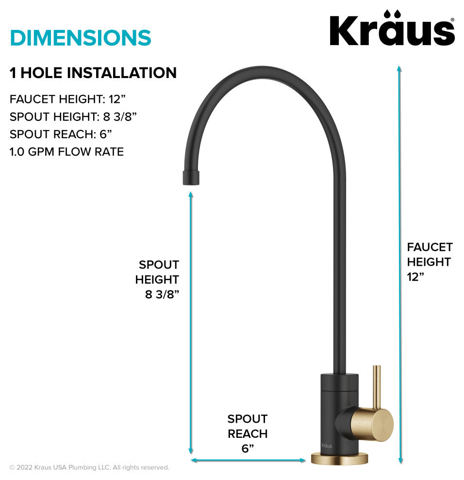 Purita Drinking Water Dispenser Beverage Kitchen Faucet, Brush Brass Matte Black