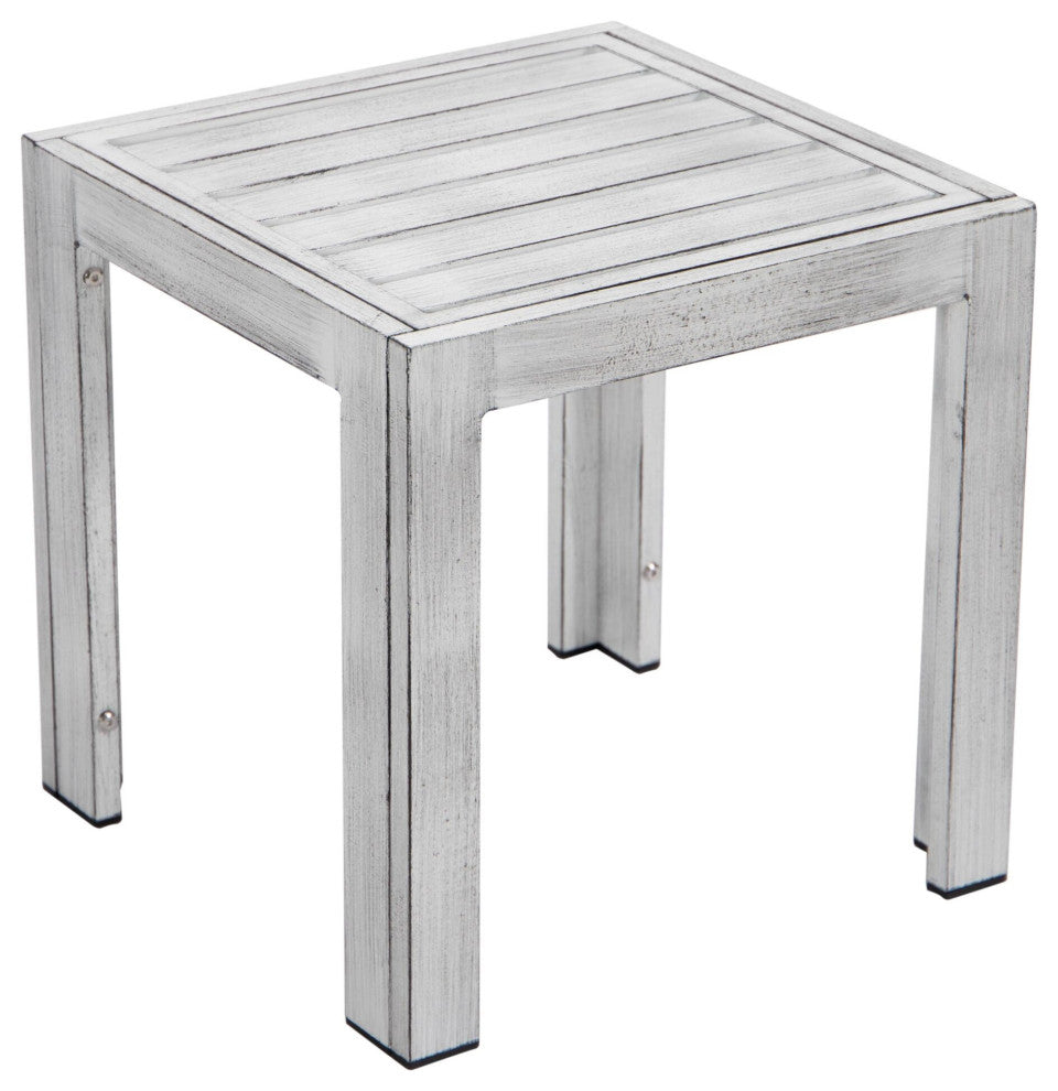 LeisureMod Chelsea Weathered Gray Chaise Lounge and Side Table, Blue