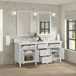 Lorelai 72" Double Vanity, Bright White, 3 CM White Zeus Top