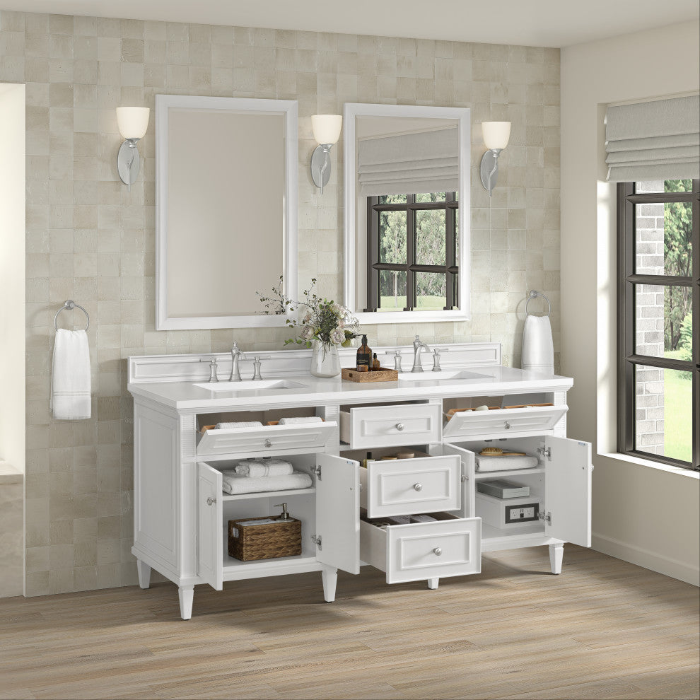 Lorelai 72" Double Vanity, Bright White, 3 CM White Zeus Top
