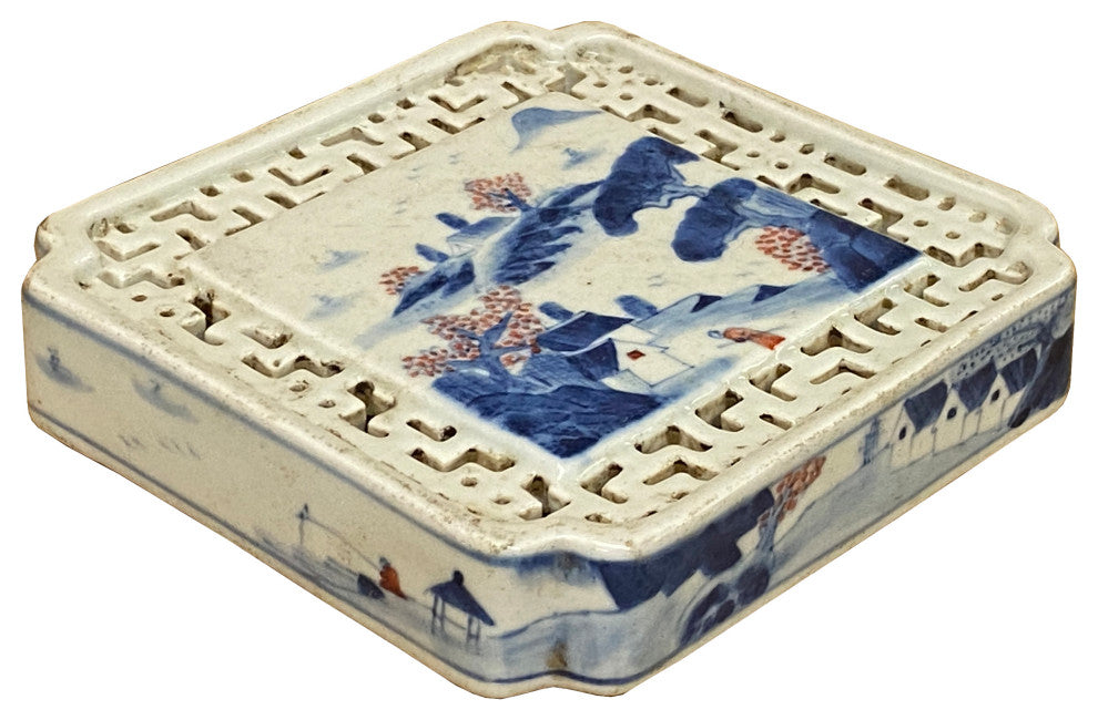 Chinese Blue White Scenery Porcelain Coaster Stand Soap Holder Hws2285