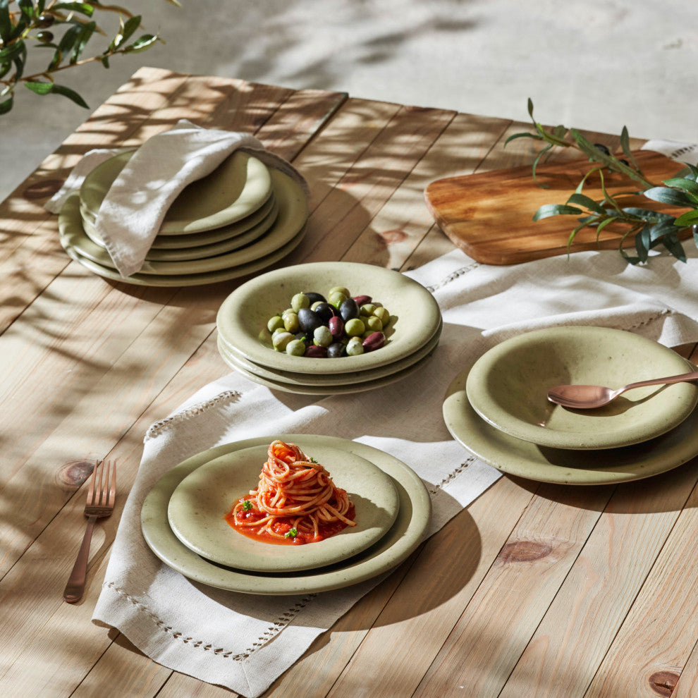 Porto by Porto by Stone Lain Aro Stoneware Dinnerware Set, Green Matte, 24-Piece