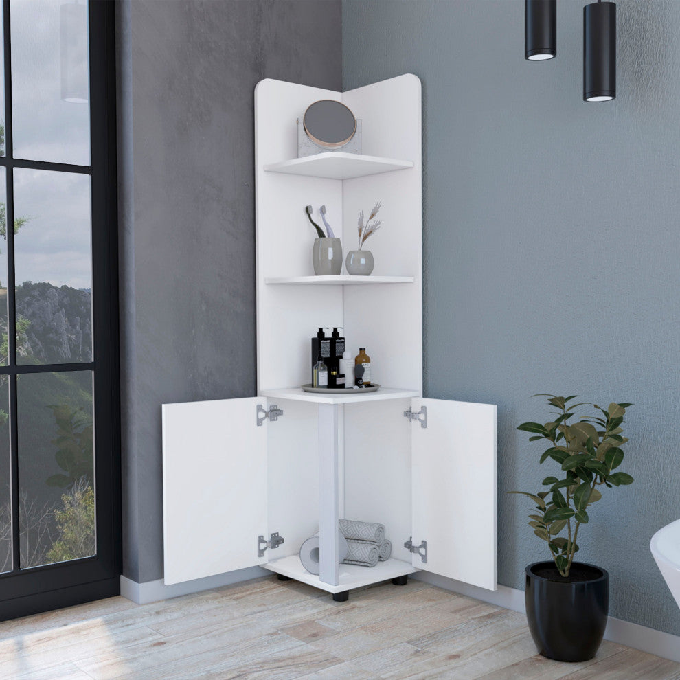 Sunriver Corner Shelf With Cabinet, White