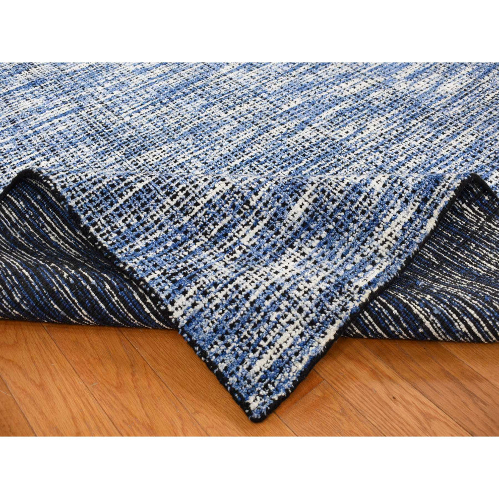 Steel Blue Modern Fence Design Wool and Art Silk Hand Loomed Rug 9'2"x12'