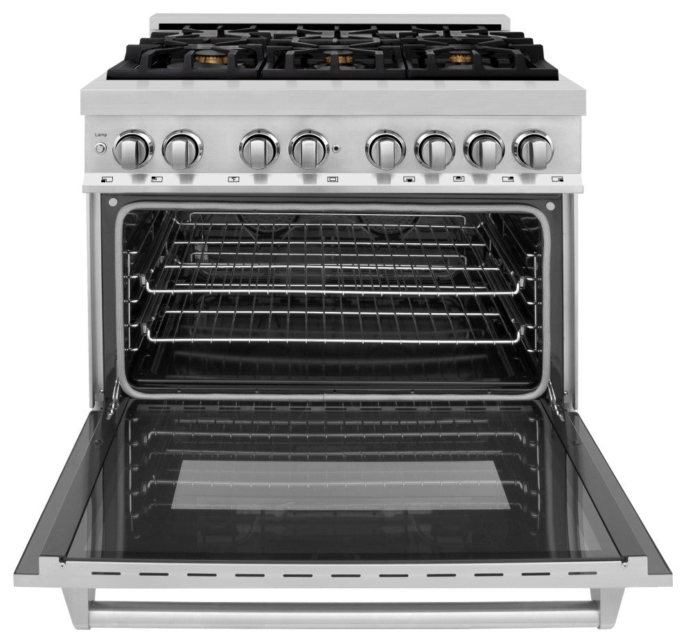 ZLINE 36" Dual Fuel Range, Stainless Steel With Brass Burners RA-BR-36