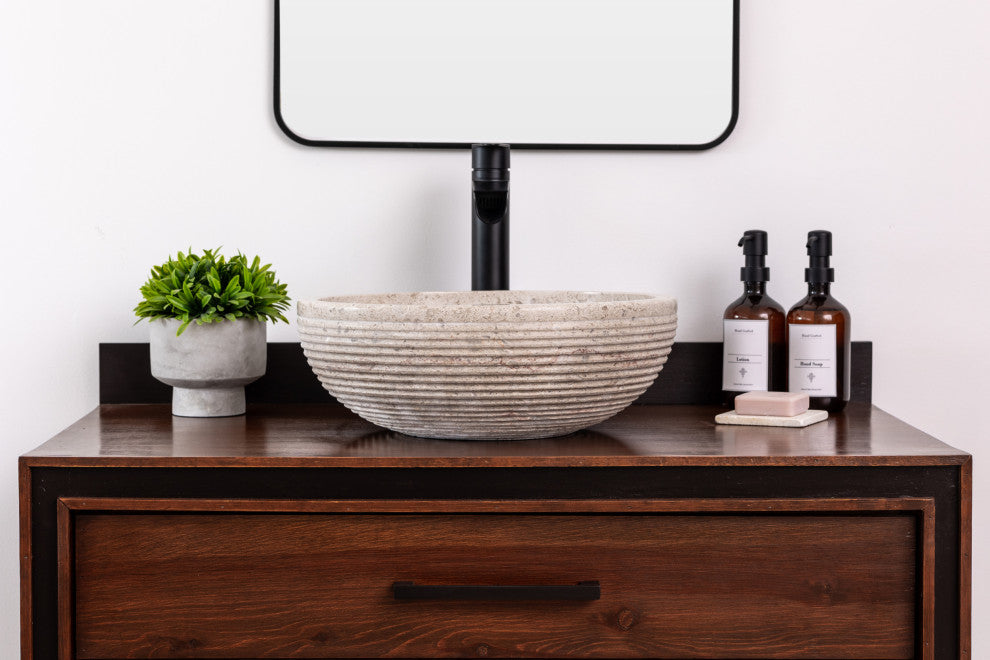 Natural Stone Vessel Bathroom Sink - Brushed Isidro Ojinaga Marble