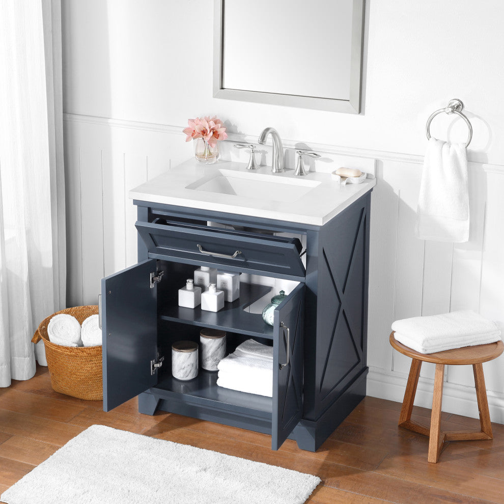 Ove Decors Ollie 30" Single Sink Vanity, Midnight Blue With Hardware