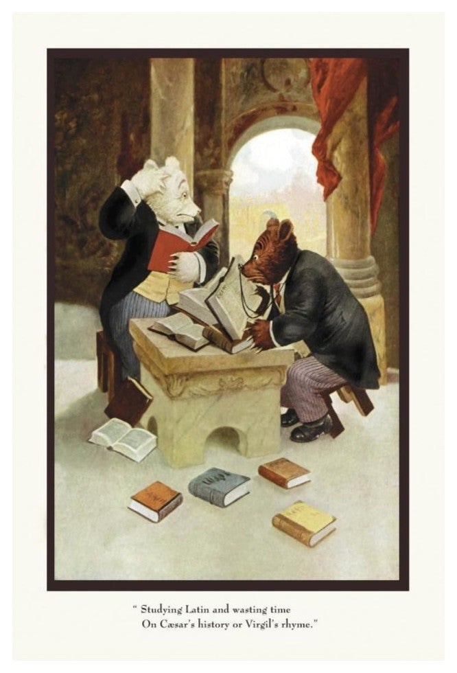 "Teddy Roosevelt's Bears: Teddy B and Teddy G Studying Latin" Paper Art, 26"x38"