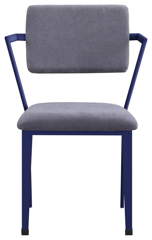 Benzara BM207442 Fabric Metal Base Chair with Flared Armrest, Blue/Gray
