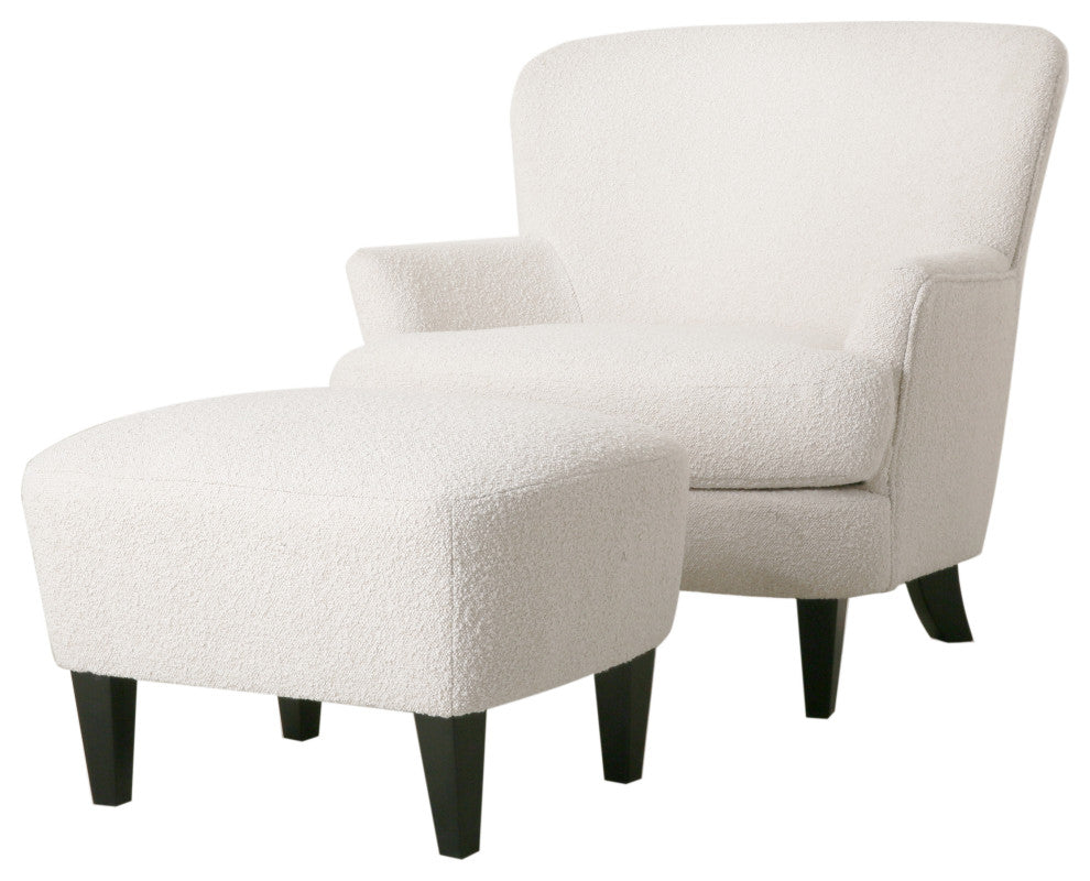 Gerald Boucle Upholstered Club Chair and Ottoman Set, Almond