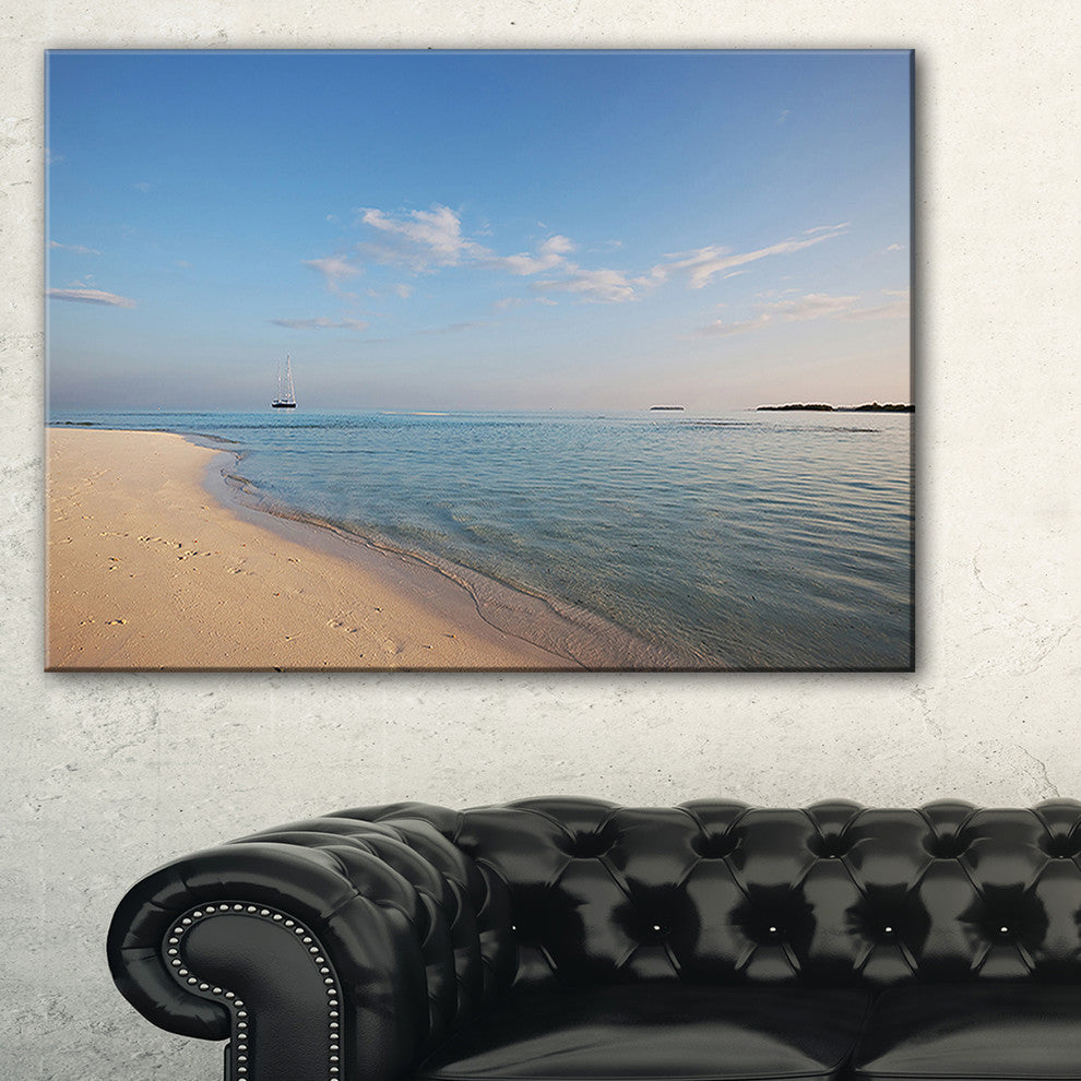 "Serene Maldives Beach With Plain Sky" Seascape Art Canvas, 40"x20"