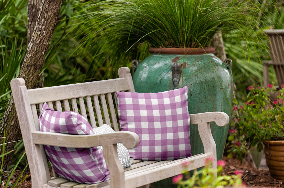 Gingham Plaid Indoor/Outdoor Throw Pillow, Orchid, 18"x18"