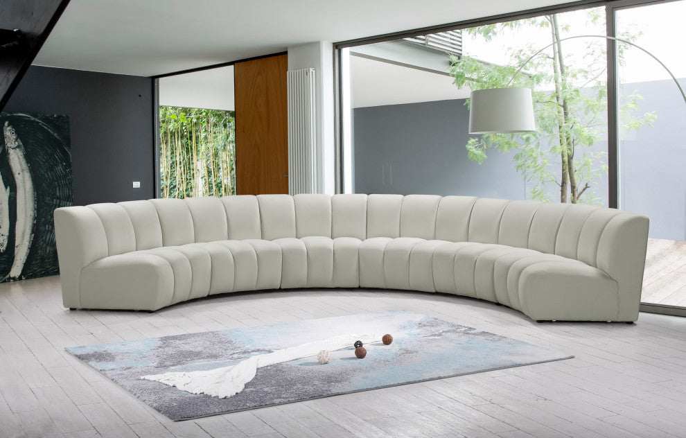 Infinity Channel Tufted Velvet Modular Chair, Cream, 6 Piece