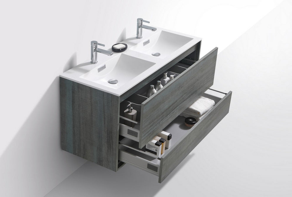 DeLusso 48" Double Sink Wall Mount Bathroom Vanity, Ocean Gray, Ocean Gray