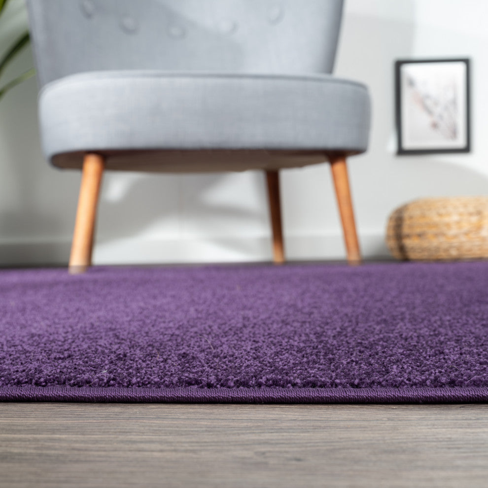 Haze Solid Low-Pile Runner Rug, Purple, 5' Square