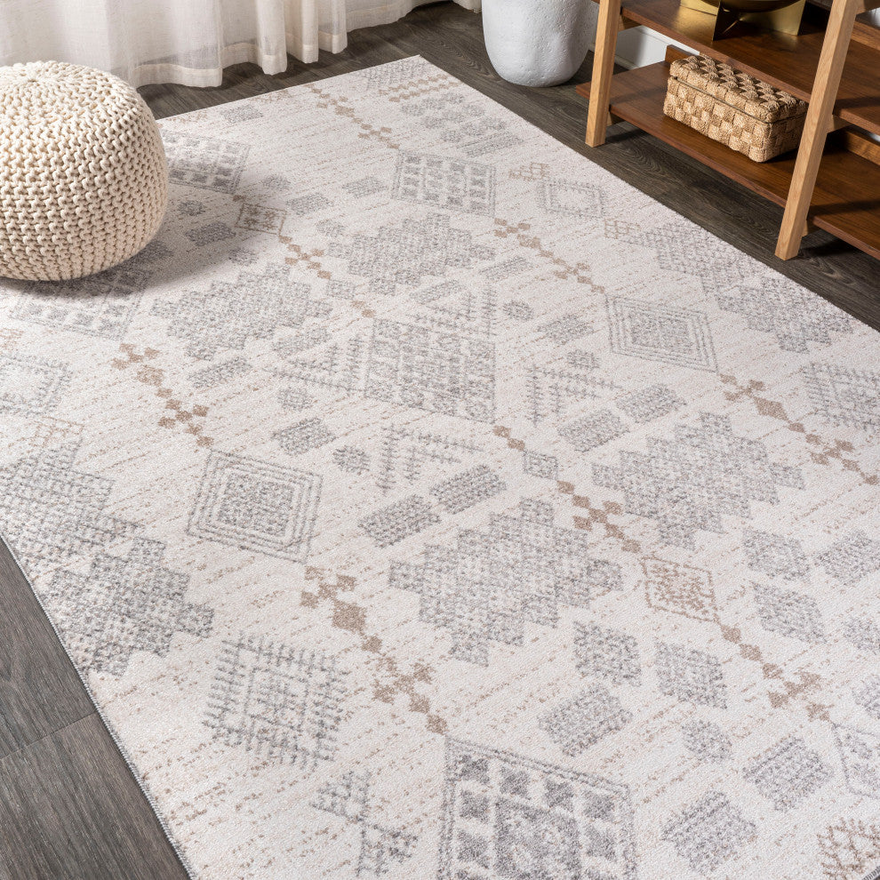 Bhalil Berber Diamond Geometric Beige/Gray 4 ft. x 6 ft. Area Rug