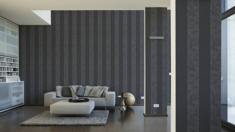 Modern Textured Wallpaper Brush Effect and Stripes, Brown White Gray, Sample