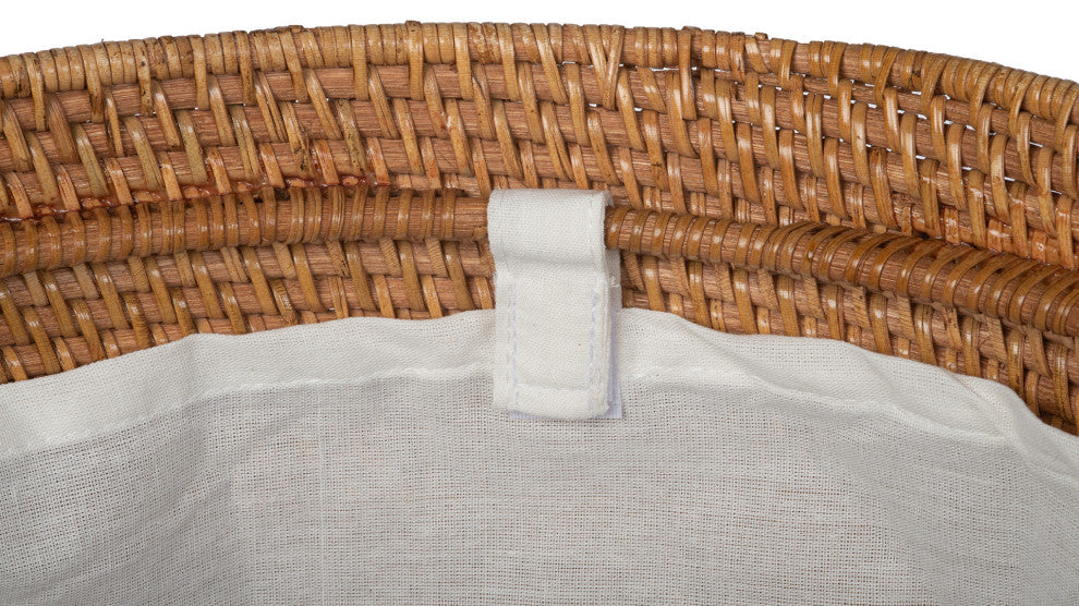 Loma Round Rattan Hamper and Laundry Basket With Removable liner, Honey Brown