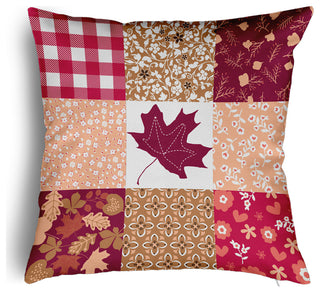 Printed Quilt Leaves Accent Pillow With Removable Insert, Fuschia, 20"x20"