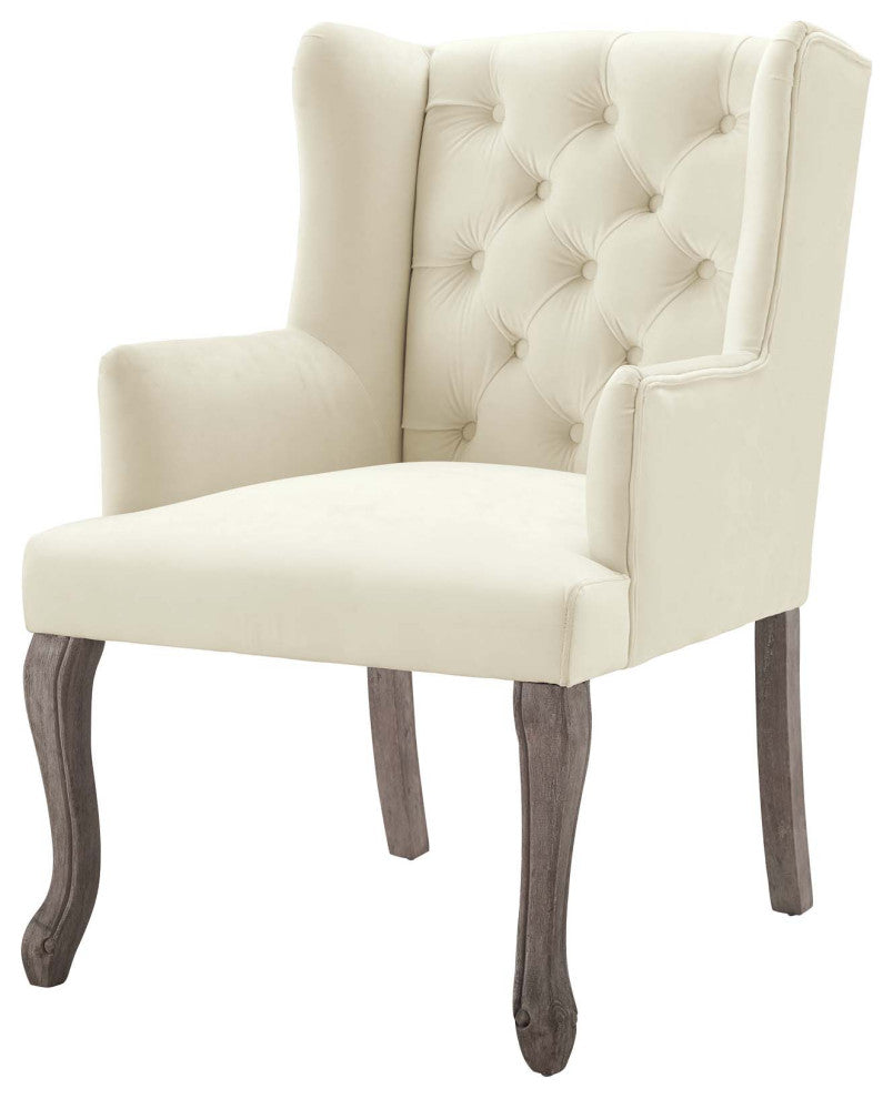 Side Dining Chair, Set of 2, Velvet, Ivory White, Modern, Cafe Bistro Restaurant