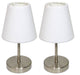 Simple Designs Sand Nickel Mini Basic Table Lamps, Fabric White Shade 2-Pack Set
