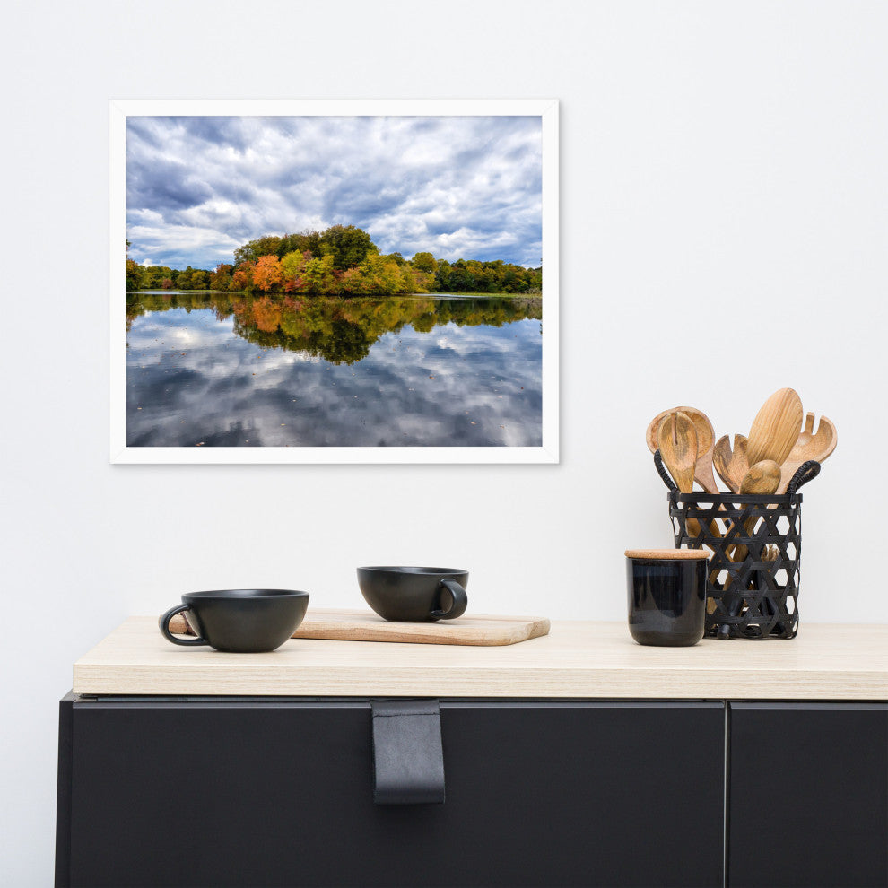 Autumn Reflections Rural Landscape Framed Photo Paper Wall Art Prints, White, 16" X 20"