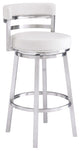 39" White And Silver Faux Leather Swivel Low Back Bar Height Chair With Footrest