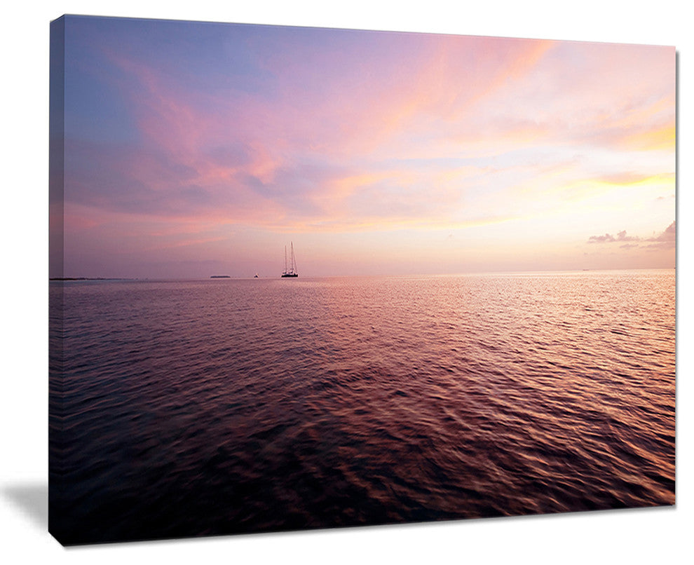 "Purple Cloudy Seascape View" Modern Beach Canvas Art Print, 20"x12"