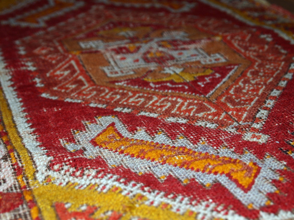 Handmade antique collectible Turkish Yastik rug 1.4' x 2.8' ( 44cm x 86cm ) 1920