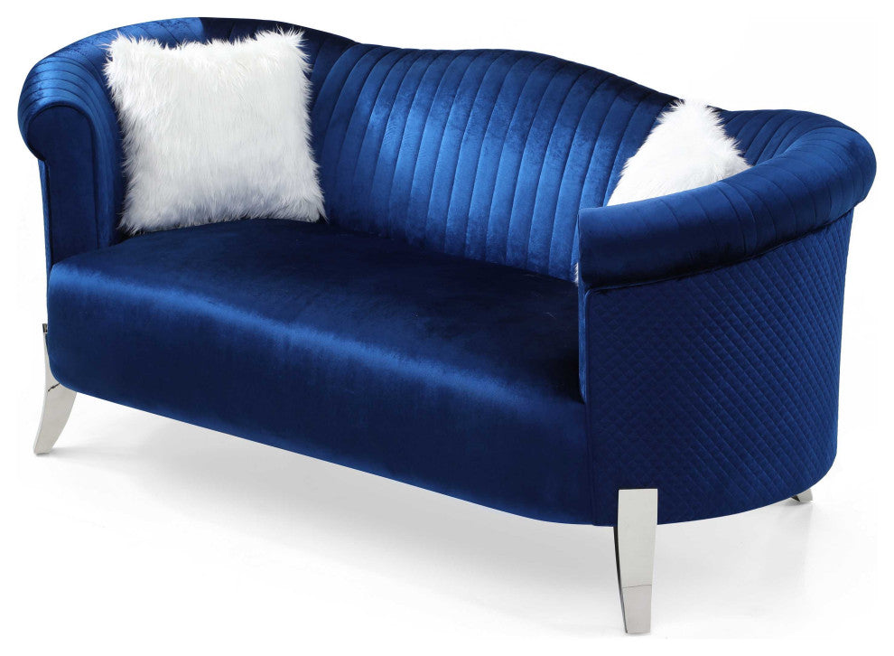 Vine 73 in. W Round Arm Velvet Straight Sofa, Blue