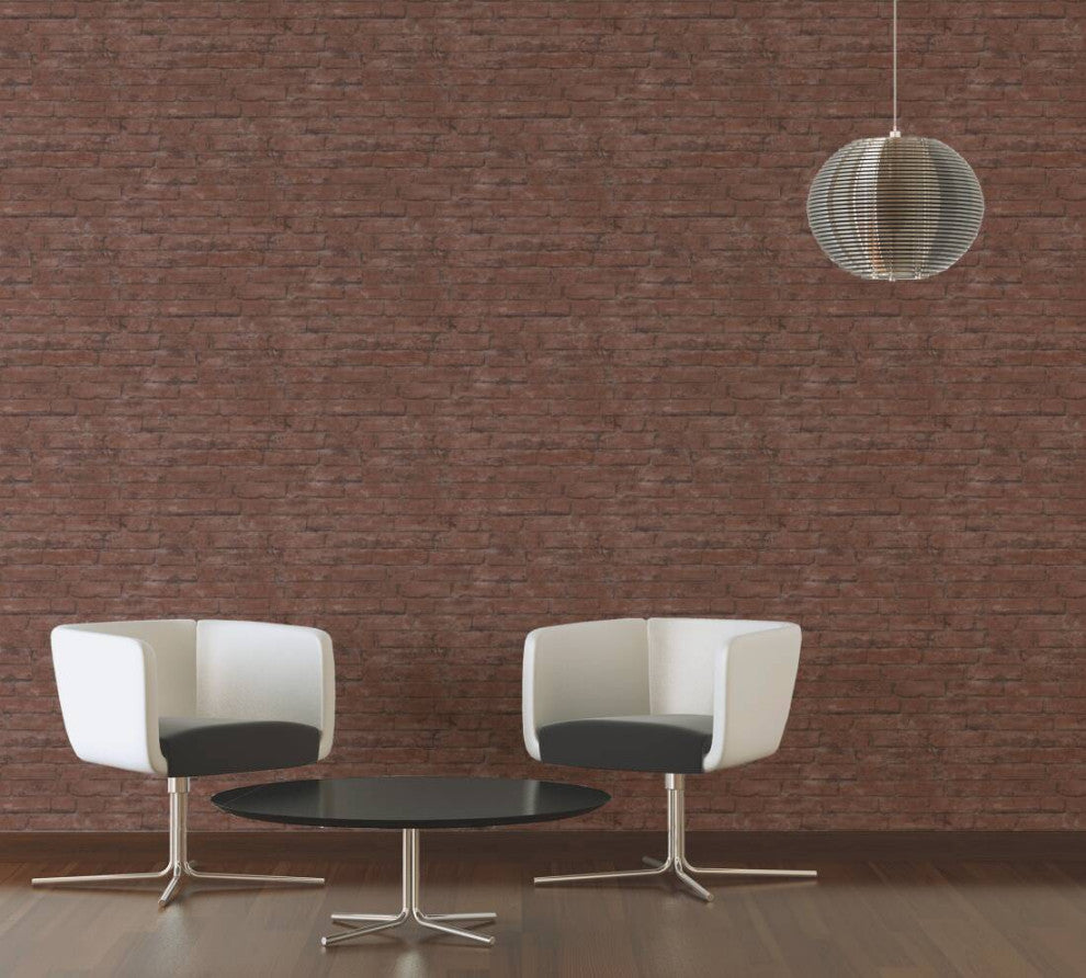 Textured Wallpaper Brick Rustic Cottage, 377472, Brown Red, Sample