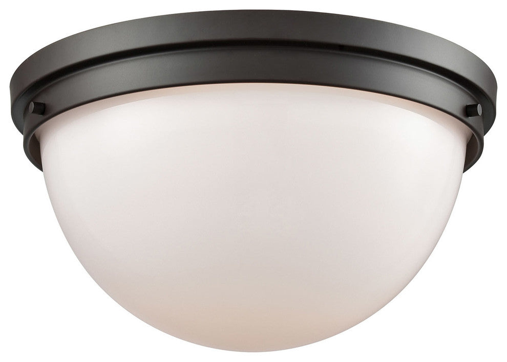 Beckett 2 Light Flush Mount In Oil Rubbed Bronze With Opal White Glass