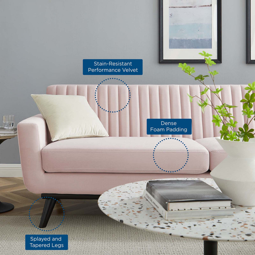 Tufted Sofa, Velvet, Pink, Modern, Living Lounge Room Hotel Lobby Hospitality