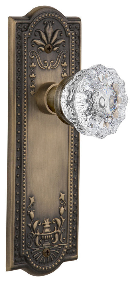 Meadows Plate Privacy Crystal Glass Knob, Antique Brass