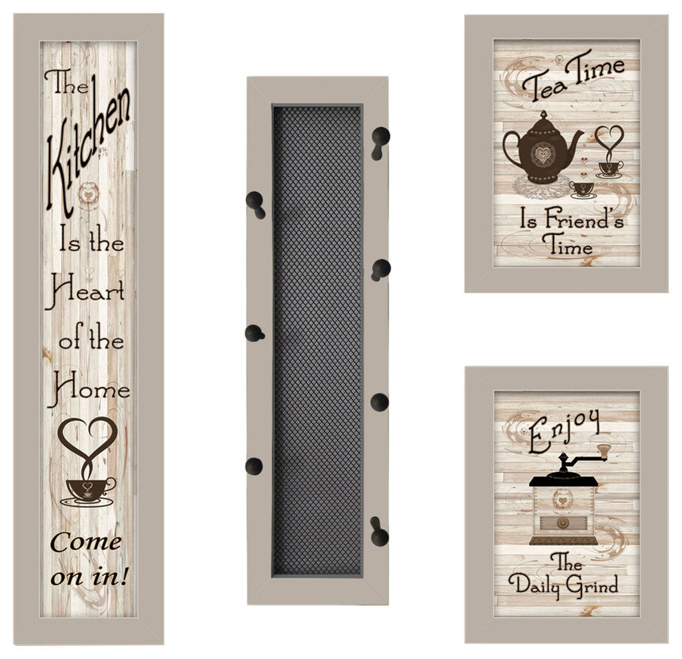 "Kitchen Collection V" 4-Piece Vignette with 7-Peg Mug Rack, Sand Frame