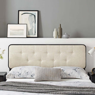 Collins Tufted King Fabric and Wood Headboard Black Beige