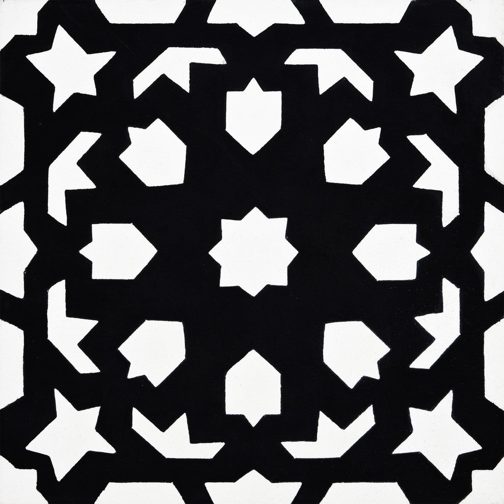 8"x8" Fes Handmade Cement Tile, Black /White, Set of 12