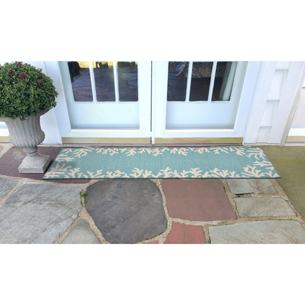 Capri Coral Border Indoor/Outdoor Rug, Aqua, 2'x5'