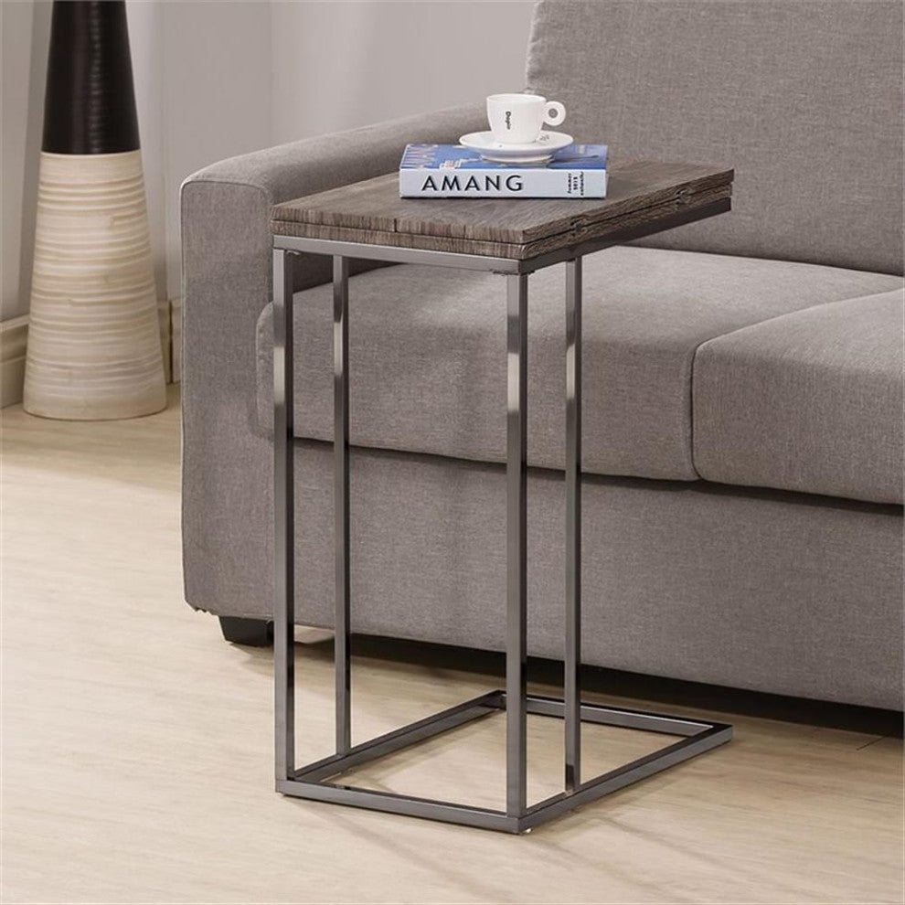 Snack Table With Nickel Base, Weathered Gray
