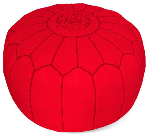 Moroccan Leather Stuffed Pouf, Red