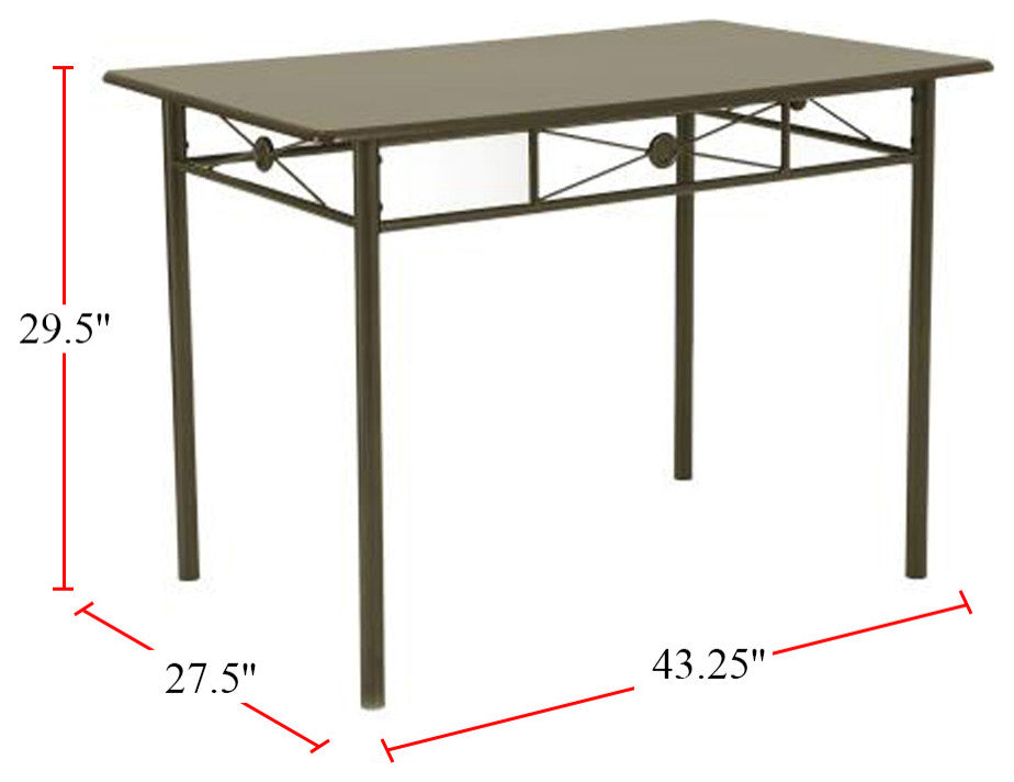 5 Piece Rectangular Dining Set, Dark Bronze and Walnut