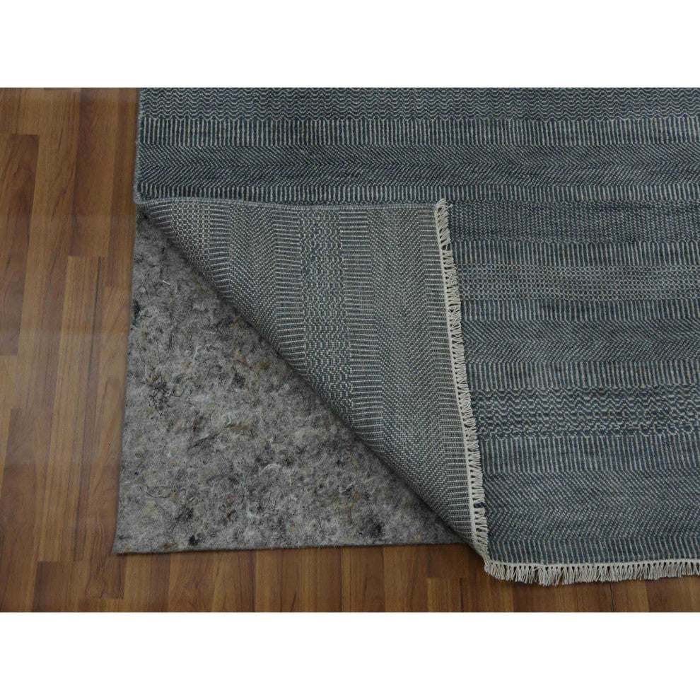 Charcoal Gray Tone on Tone Wool and Silk Hand Knotted Wide Runner Rug, 3'10"x7'