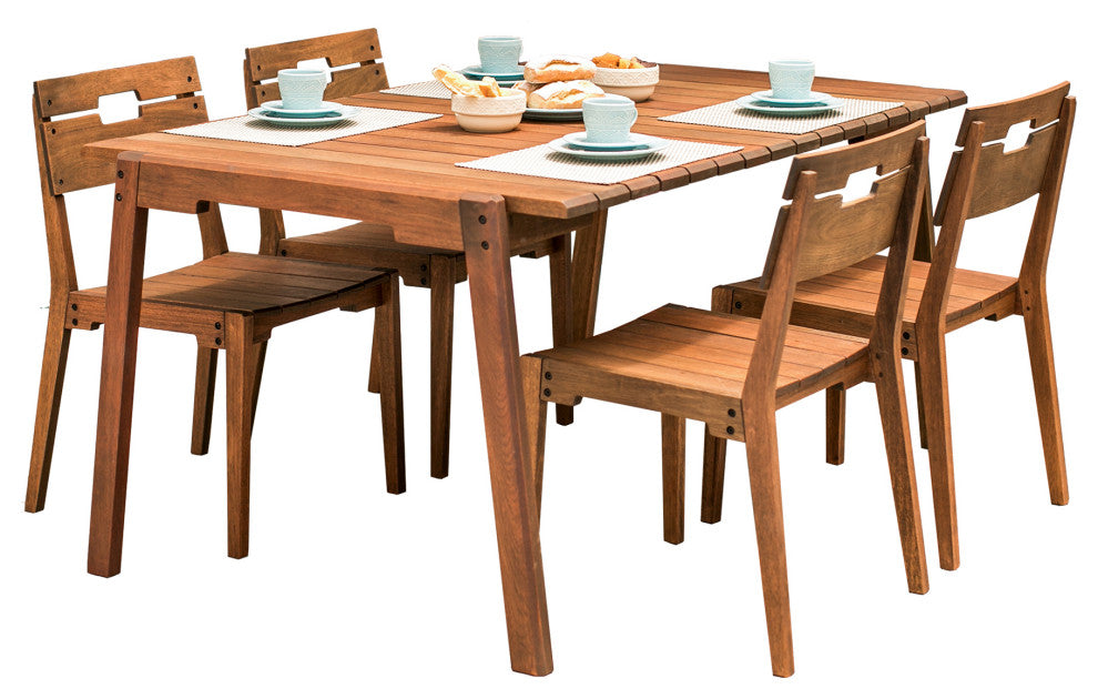 Otero Eucalyptus Wood Outdoor Dining Table with 4 Dining Chairs, Set of 5